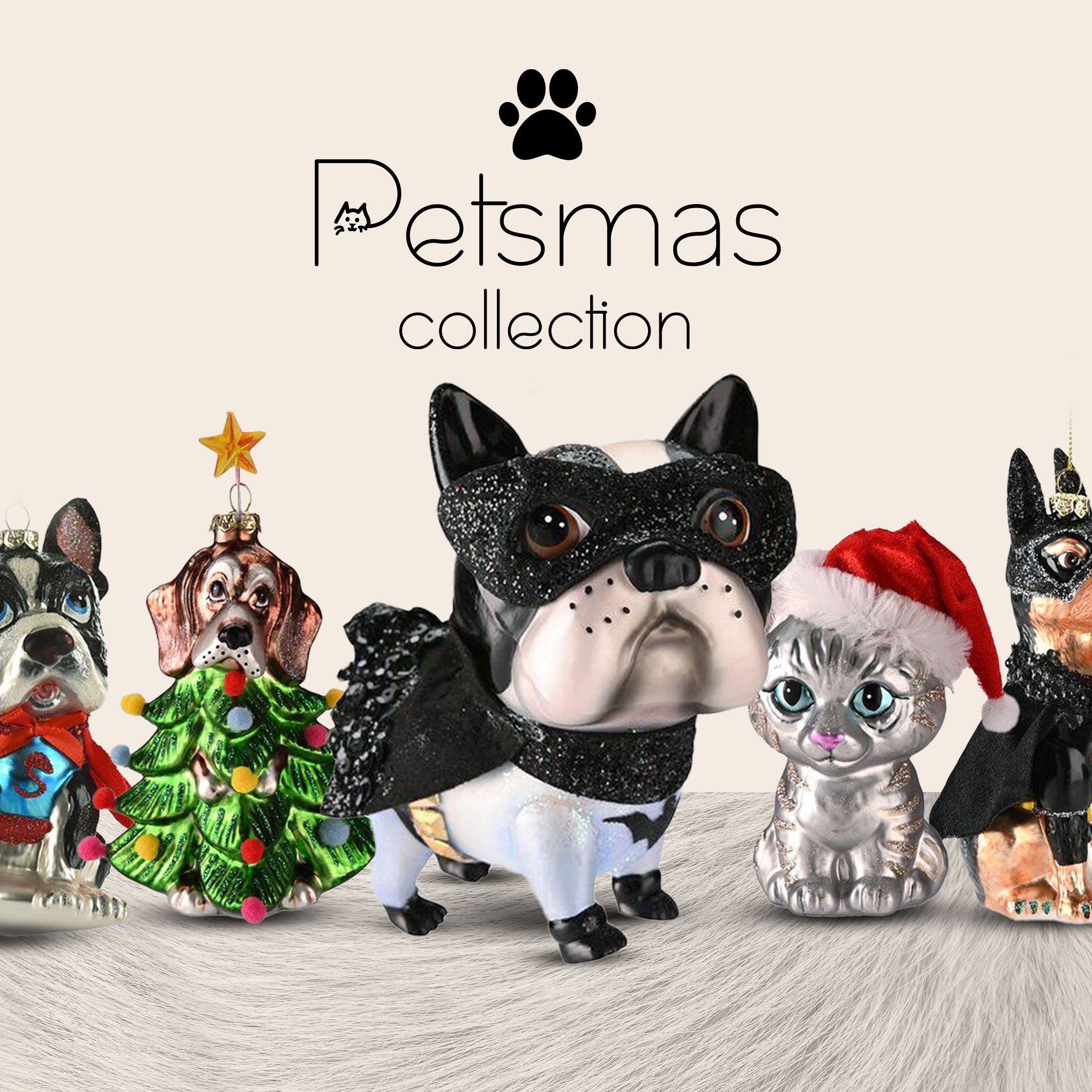 Collection of Christmas ornaments with puppies and kittens