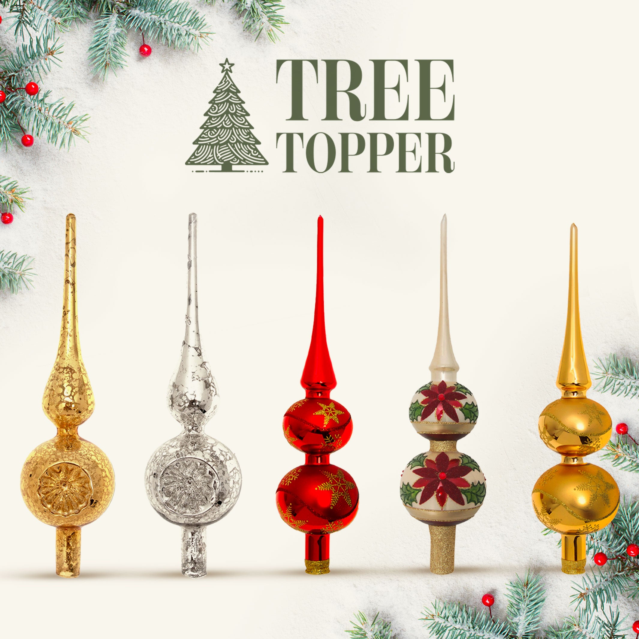 Collection of glass tips to decorate the Christmas tree