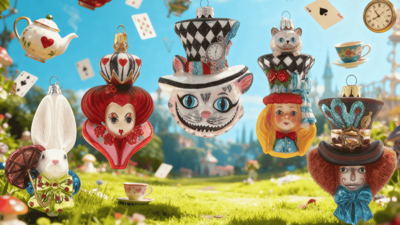 Handmade blown glass Christmas decoration Alice in Wonderland characters - Artisanal vintage glass bauble - edmo