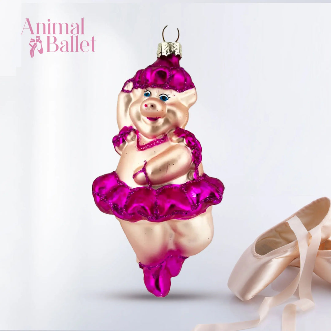 Ballet Pig - Glass Xmas Ornament Handmade Handcrafted