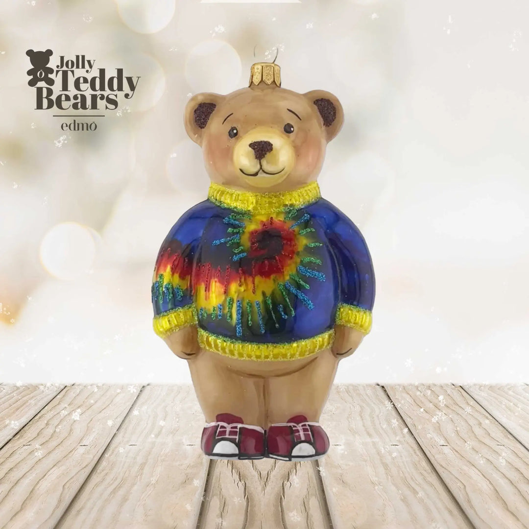 Bear In Colorburst Sweater - Glass Xmas Ornament Handmade Handcrafted