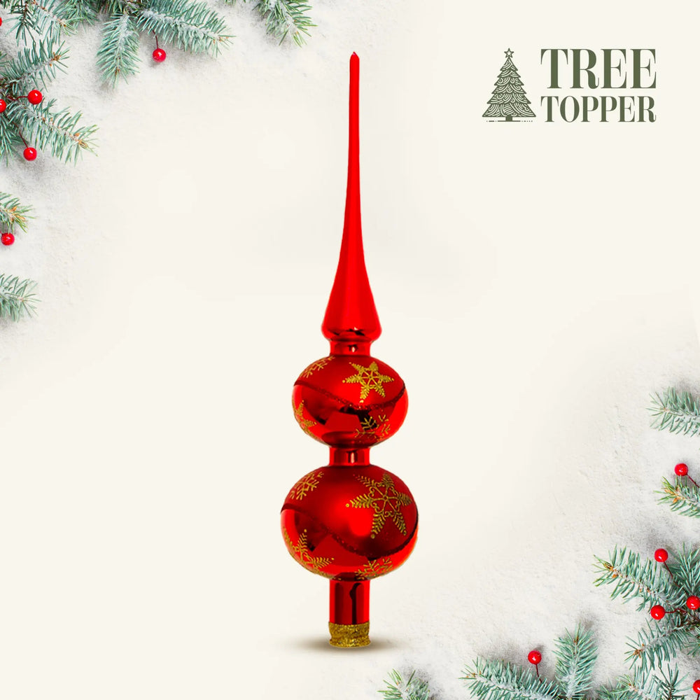 Double Ball Glass Tree Topper - Red Xmas Ornament Handmade Handcrafted