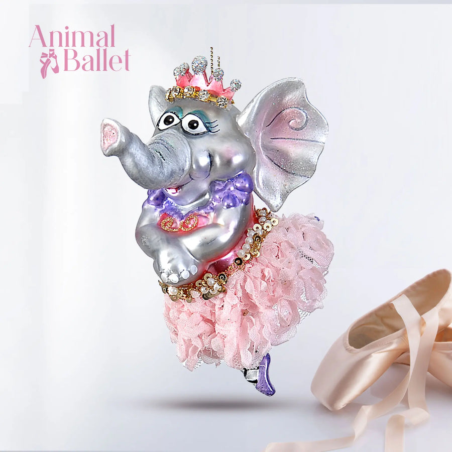 Elephant Ballerina - Glass Xmas Ornament Handmade Handcrafted