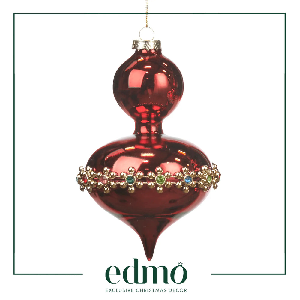 Finial With Jewel Trim - Drop Glass Xmas Ornament Handmade Handcrafted