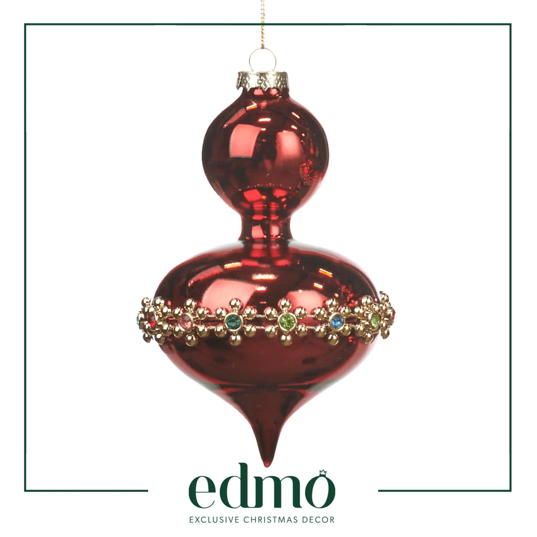 Finial With Jewel Trim - Drop Glass Xmas Ornament Handmade Handcrafted