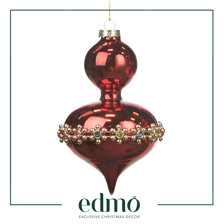 Finial With Jewel Trim - Drop Glass Xmas Ornament Handmade Handcrafted