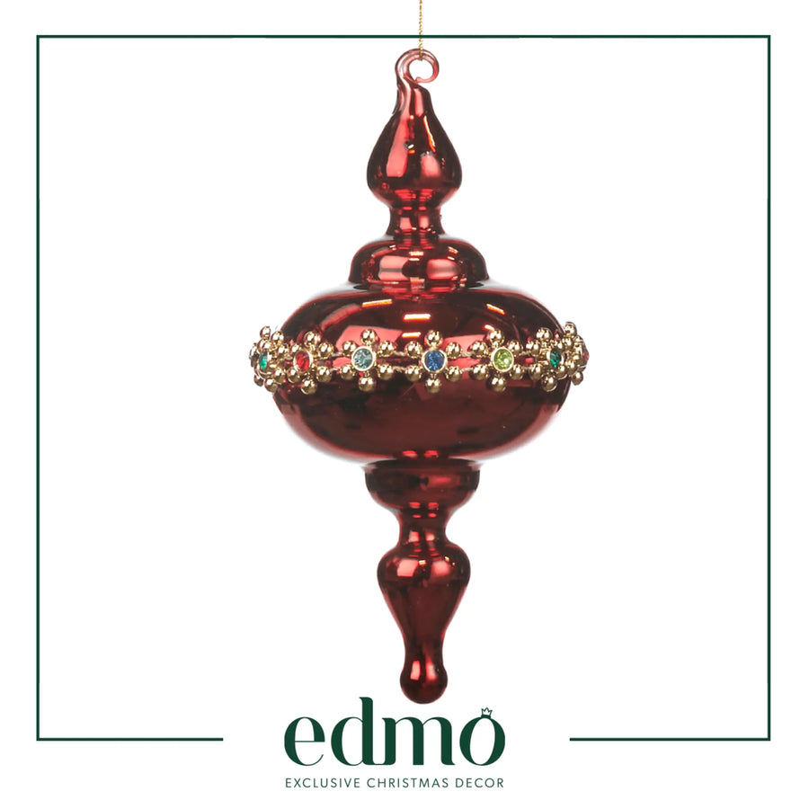 Finial With Jewel Trim - Glass Xmas Ornament Handmade Handcrafted