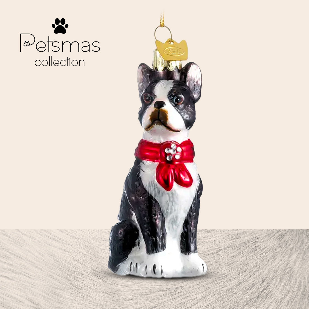 Glass Christmas Dog - Various Breeds - Boston Terrier - Xmas Ornament - Handmade - Handcrafted