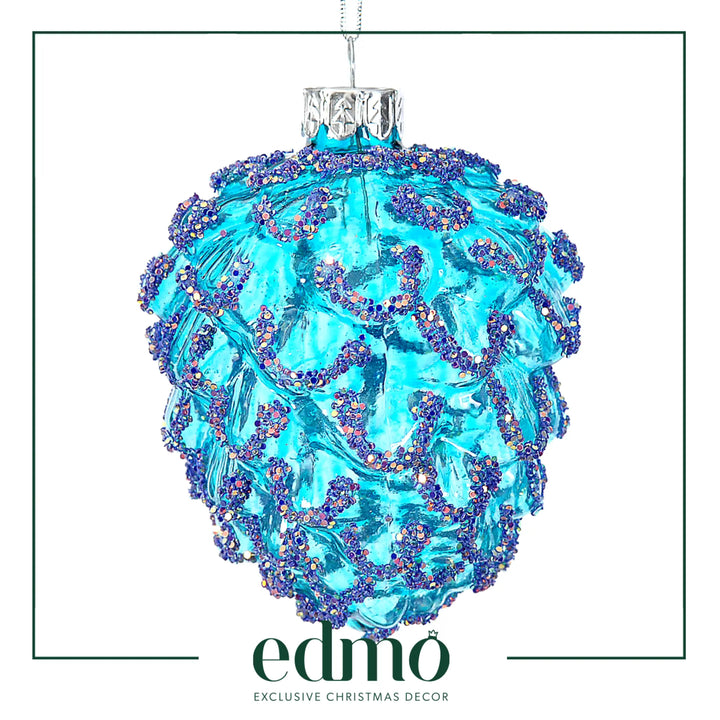 Glass Pinecone - Blue Xmas Ornament Handmade Handcrafted