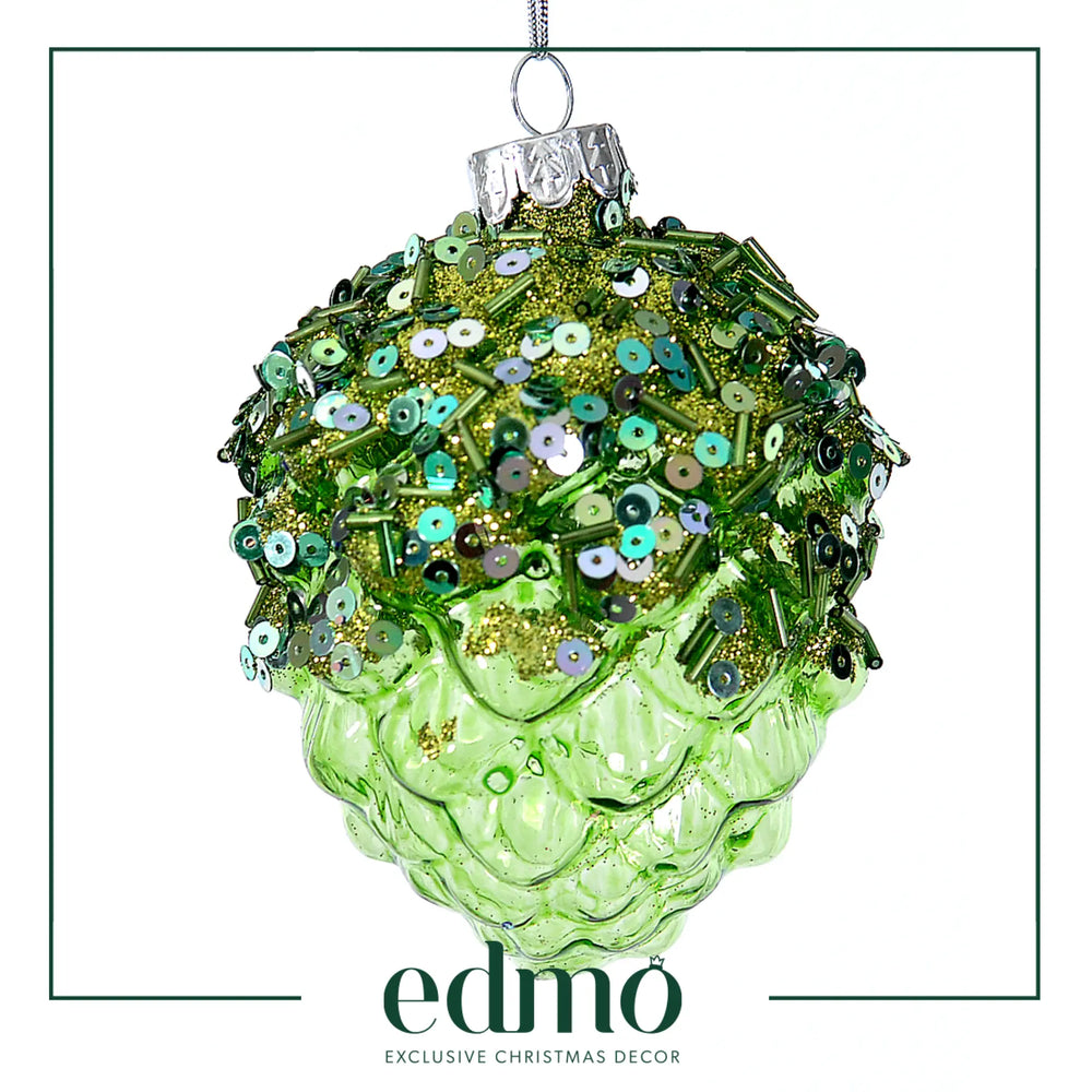 Glass Pinecone - Green Xmas Ornament Handmade Handcrafted