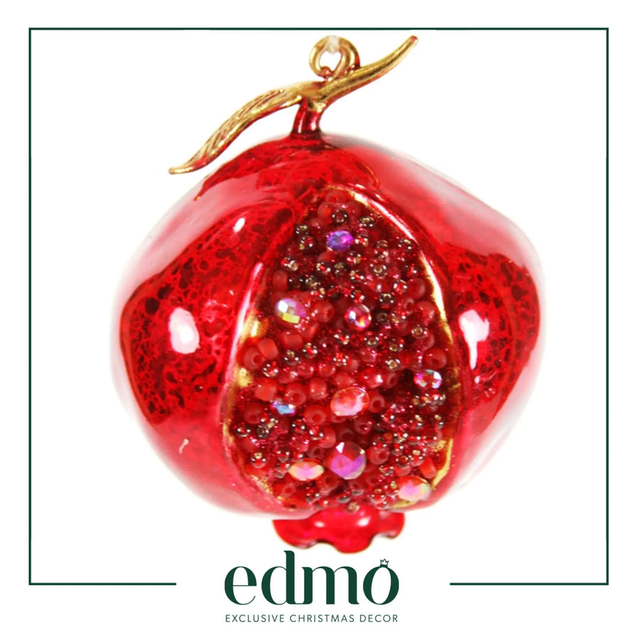 Jeweled Pomegranate - Glass Xmas Ornament Handmade Handcrafted