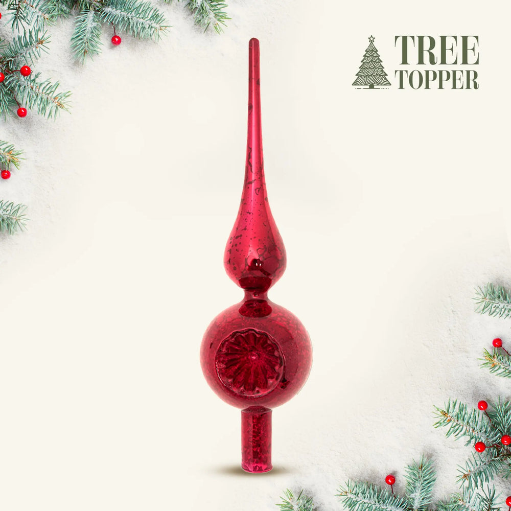 Mercury Reflex Tree Topper - Red Glass Xmas Ornament Handmade Handcrafted