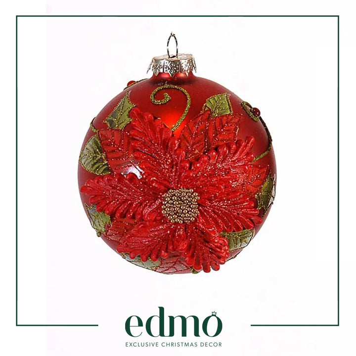 Ornament With Relief Flower - Bauble Glass Xmas Handmade Handcrafted