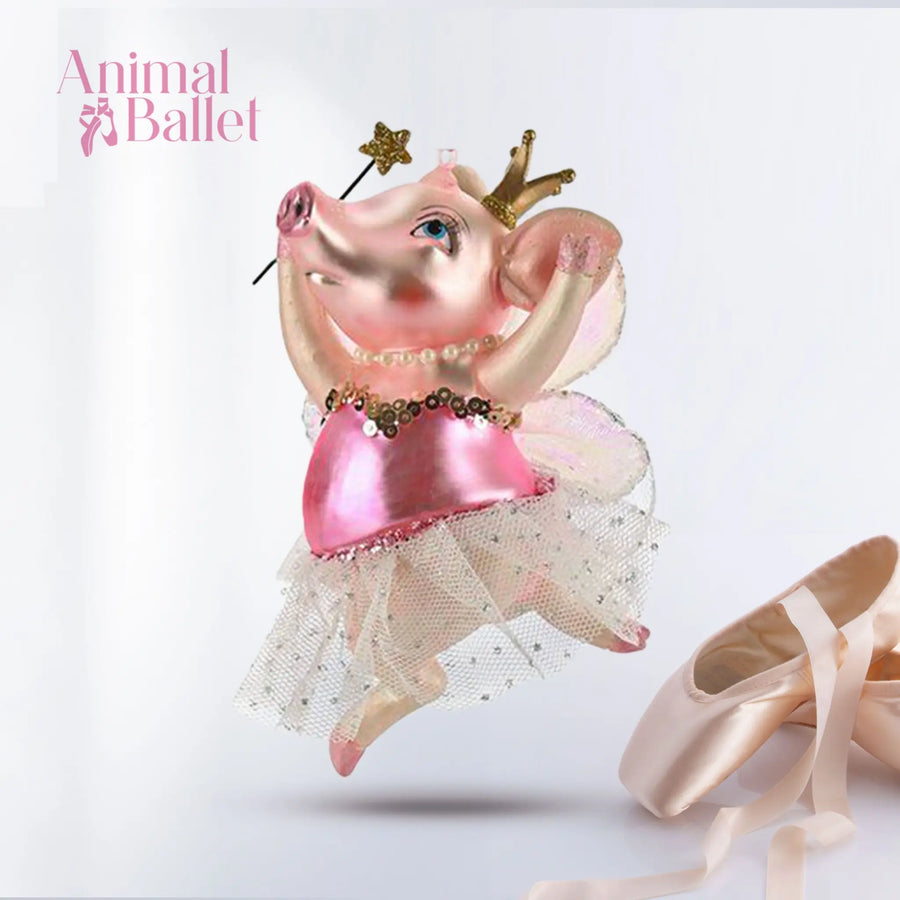 Pig Ballerina - Glass Xmas Ornament Handmade Handcrafted