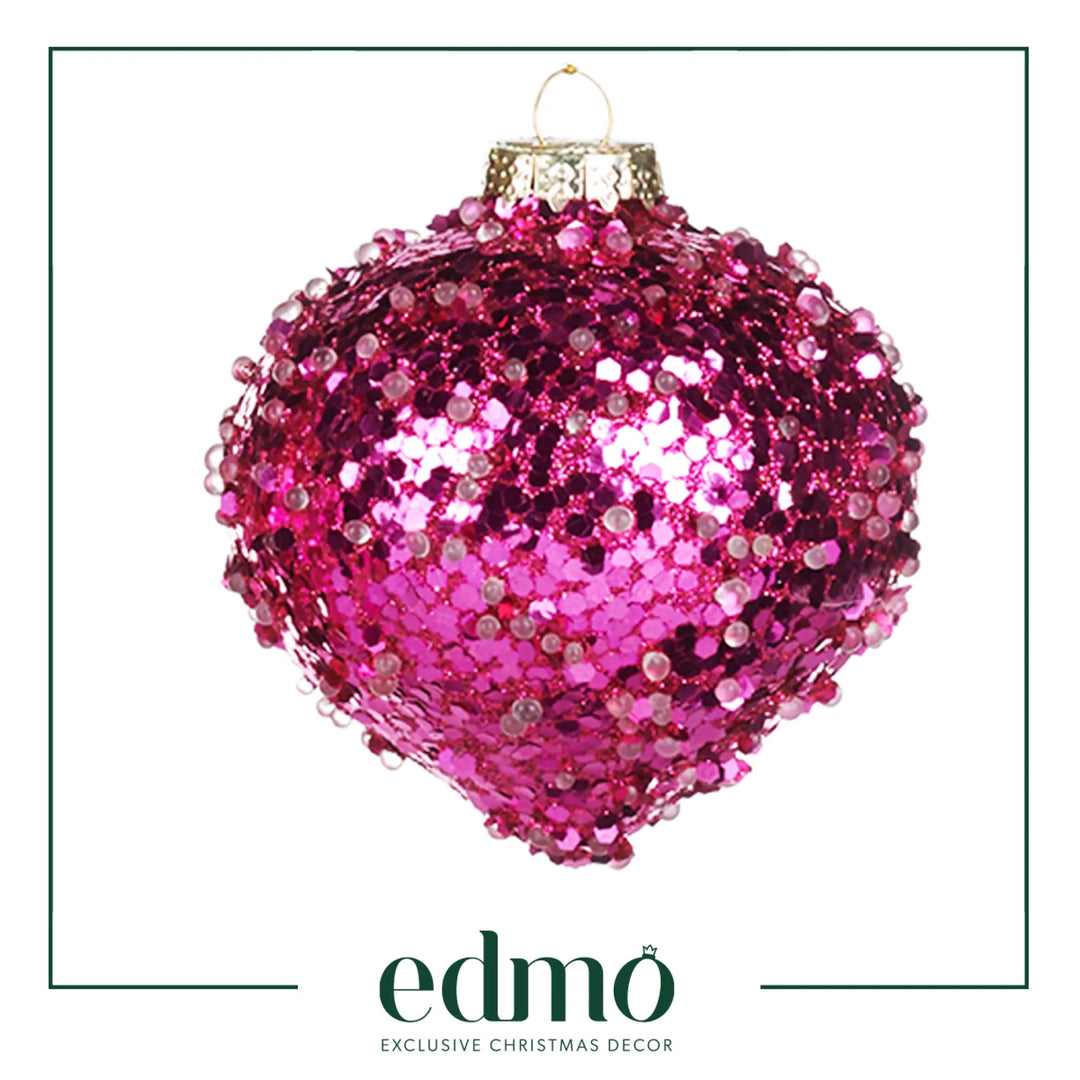 Pink Glitter Ornament - Onion Glass Xmas Handmade Handcrafted