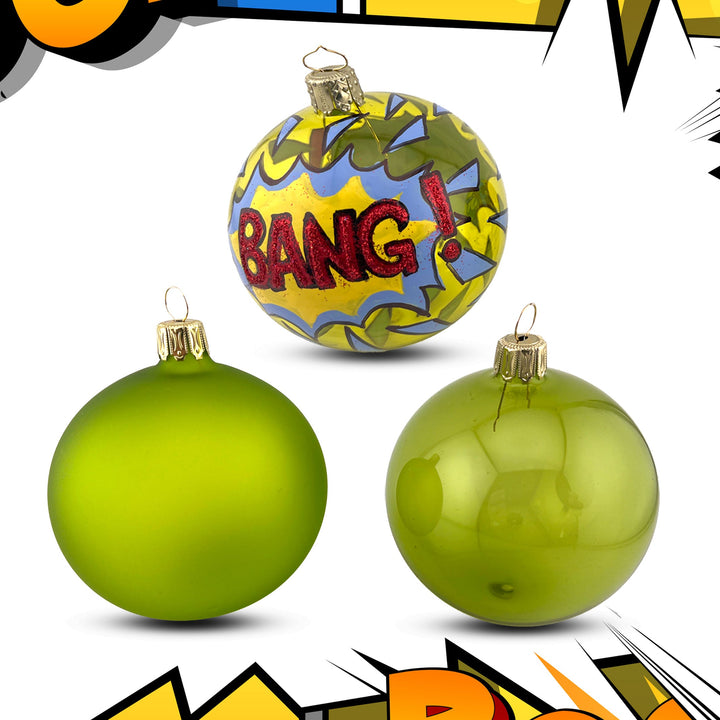 Pop Art Christmas Bubbles - Set ?Bang’ - Glass Xmas Ornament - Handmade - Handcrafted