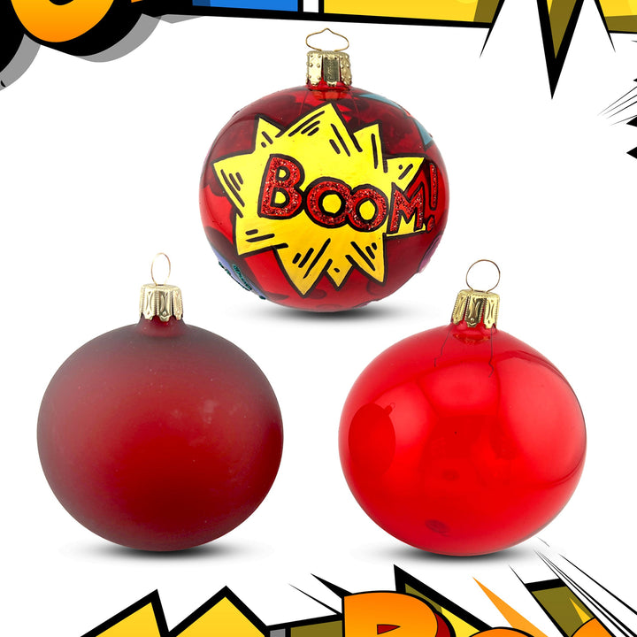 Pop Art Christmas Bubbles - Set ?Boom’ - Glass Xmas Ornament - Handmade - Handcrafted