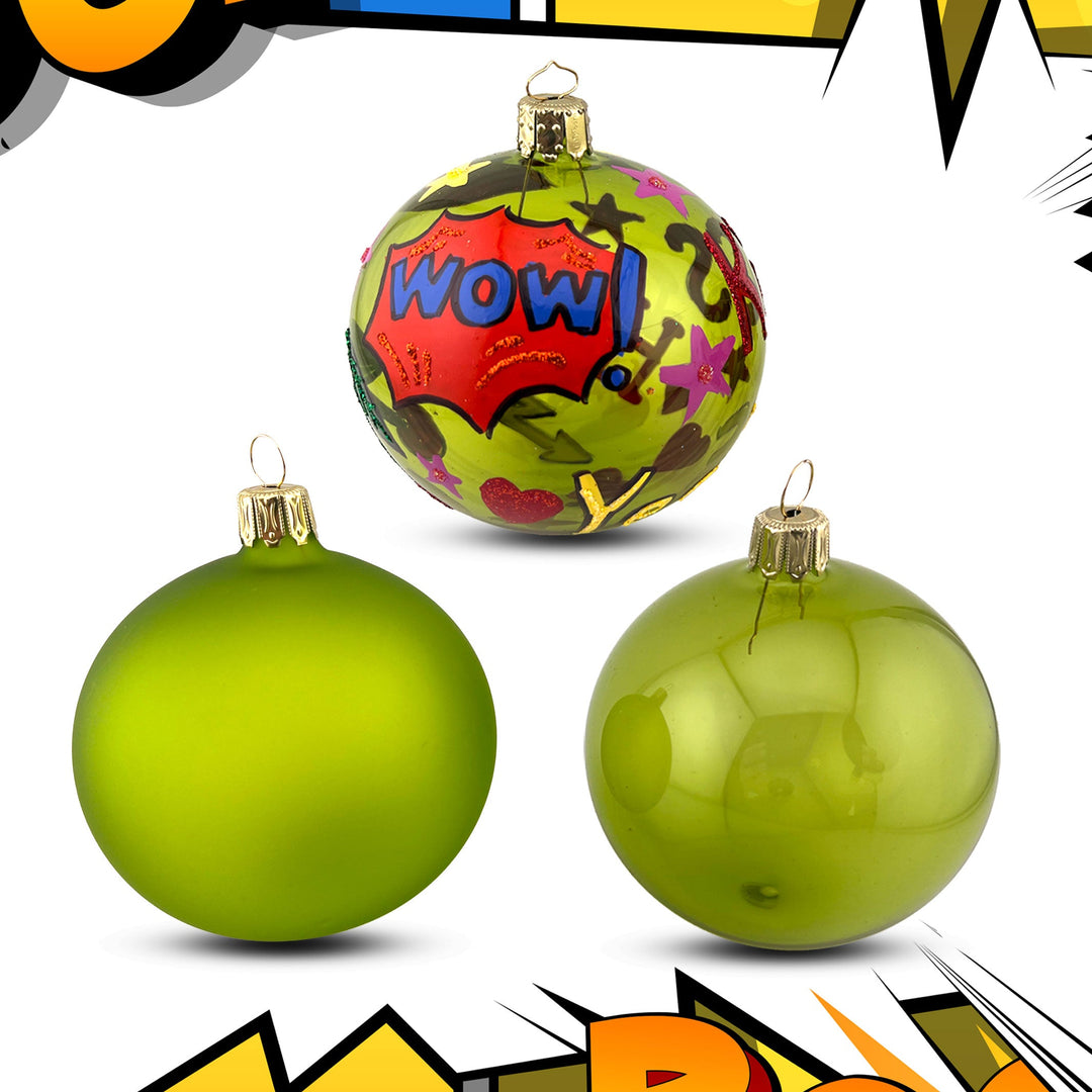 Pop Art Christmas Bubbles - Set ?Wow’ - Glass Xmas Ornament - Handmade - Handcrafted