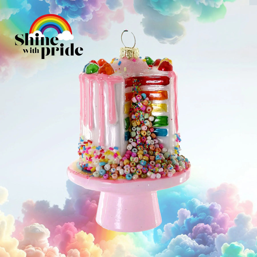 Pride Cake - Glass Xmas Ornament - Handmade - Handcrafted