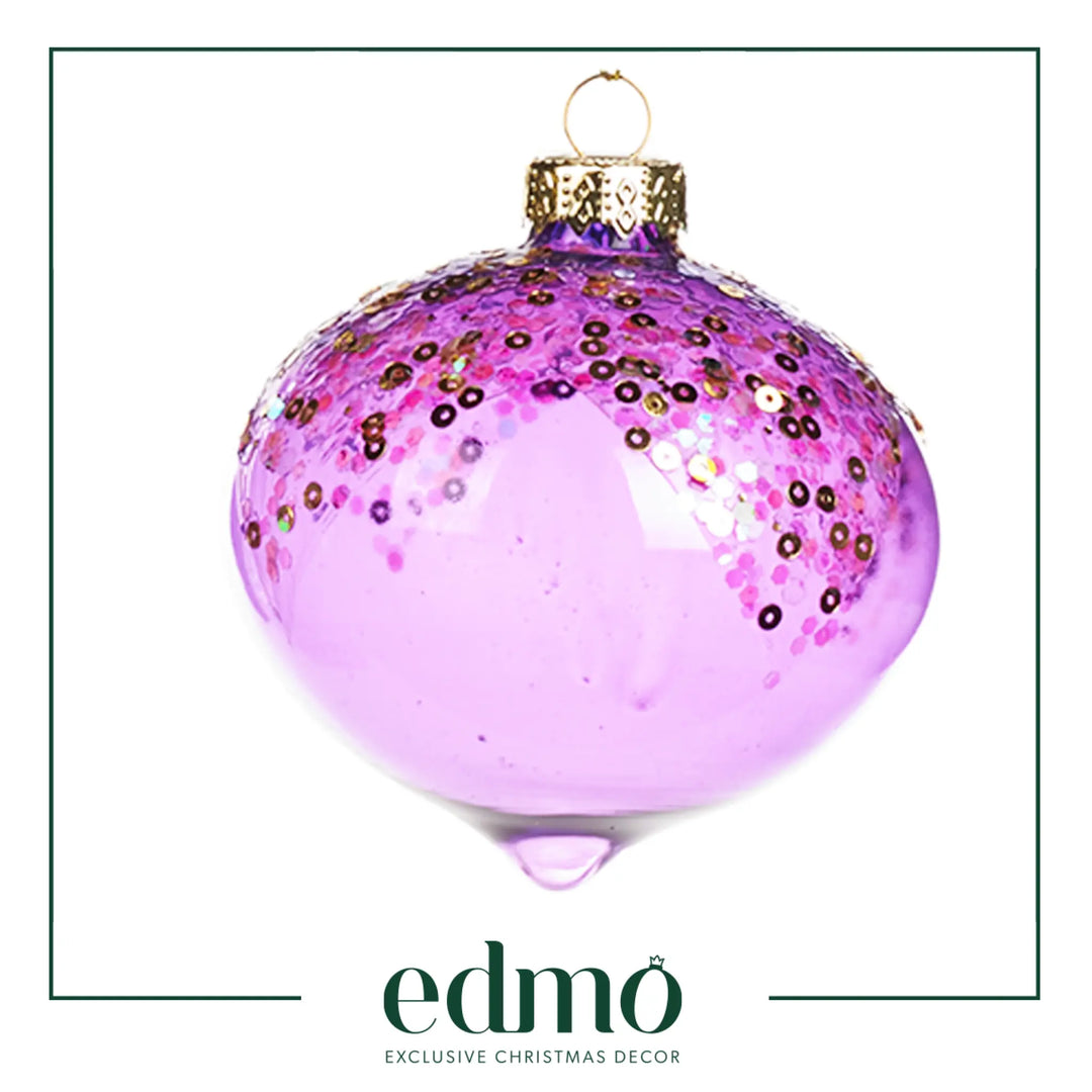 Purple Glitter Sequin Ornament - Onion Glass Xmas Handmade Handcrafted