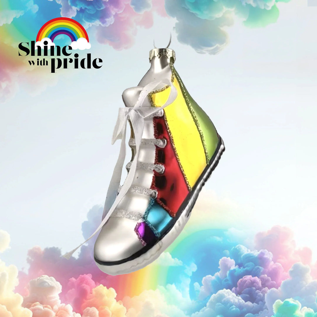 Rainbow Sneaker - Glass Xmas Ornament - Handmade - Handcrafted