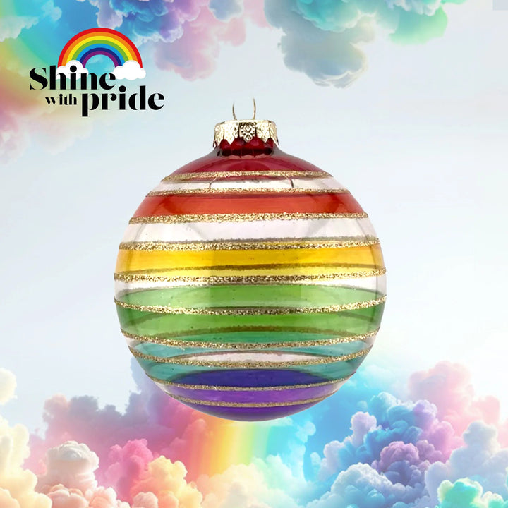 Rainbow Stripe Ornament - Bauble - Glass Xmas Ornament - Handmade - Handcrafted