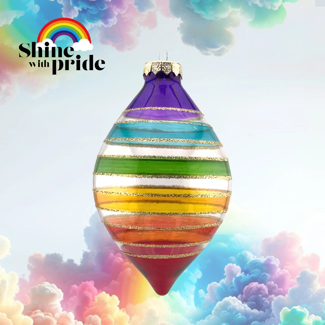 Rainbow Stripe Ornament - Finial - Glass Xmas Ornament - Handmade - Handcrafted