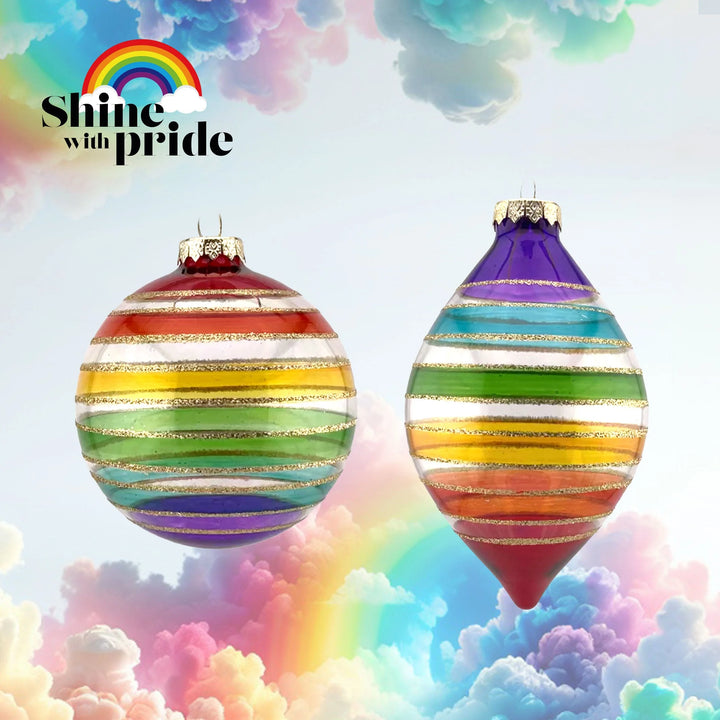 Rainbow Stripe Ornament - Glass Xmas Ornament - Handmade - Handcrafted