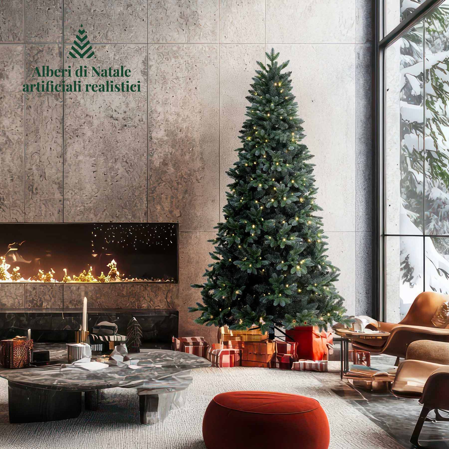 Eco-friendly Blue Spruce artificial Christmas tree made of durable PE/PVC, pre-lit with smart LED lights and designed for quick, easy assembly.