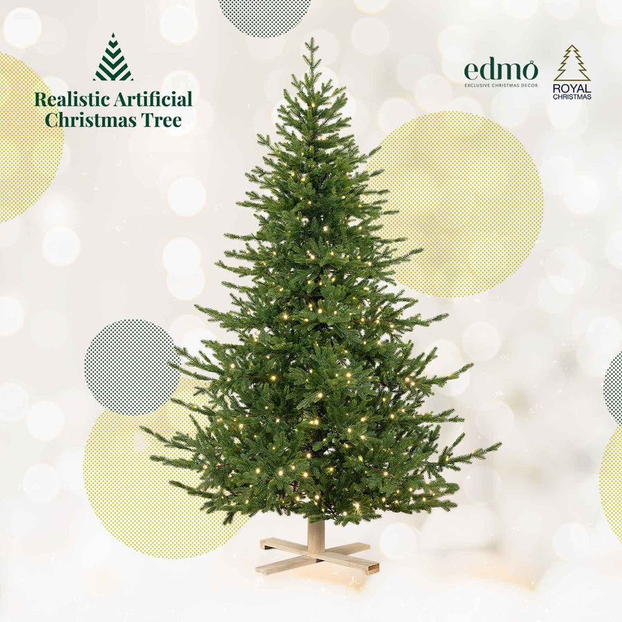 Smart Silver Blue Spruce pre-lit artificial Christmas tree by Edmo, featuring realistic dual-tone needles and integrated LED lights controllable via smartphone app, perfect for tech-savvy holiday decorators