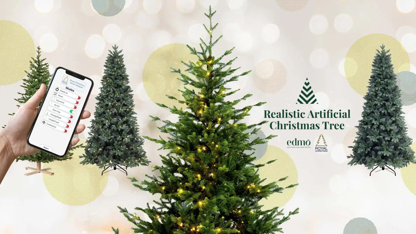 Realistic Artificial Christmas Trees Collection: Detailed selection of natural-looking artificial spruces and pines, faithful reproduction of forest species for an authentic and evocative Christmas.