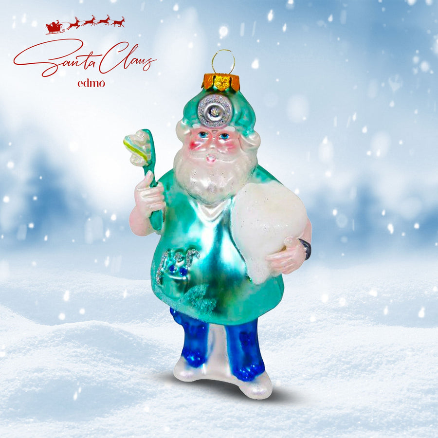 Santa Dentist - Glass Xmas Ornament - Handmade - Handcrafted