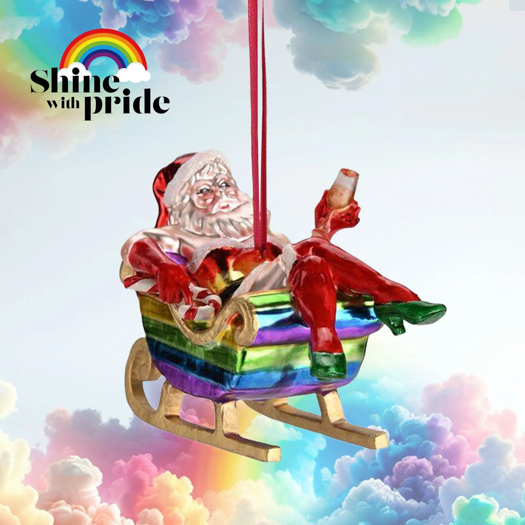 Santa in the rainbow sleds