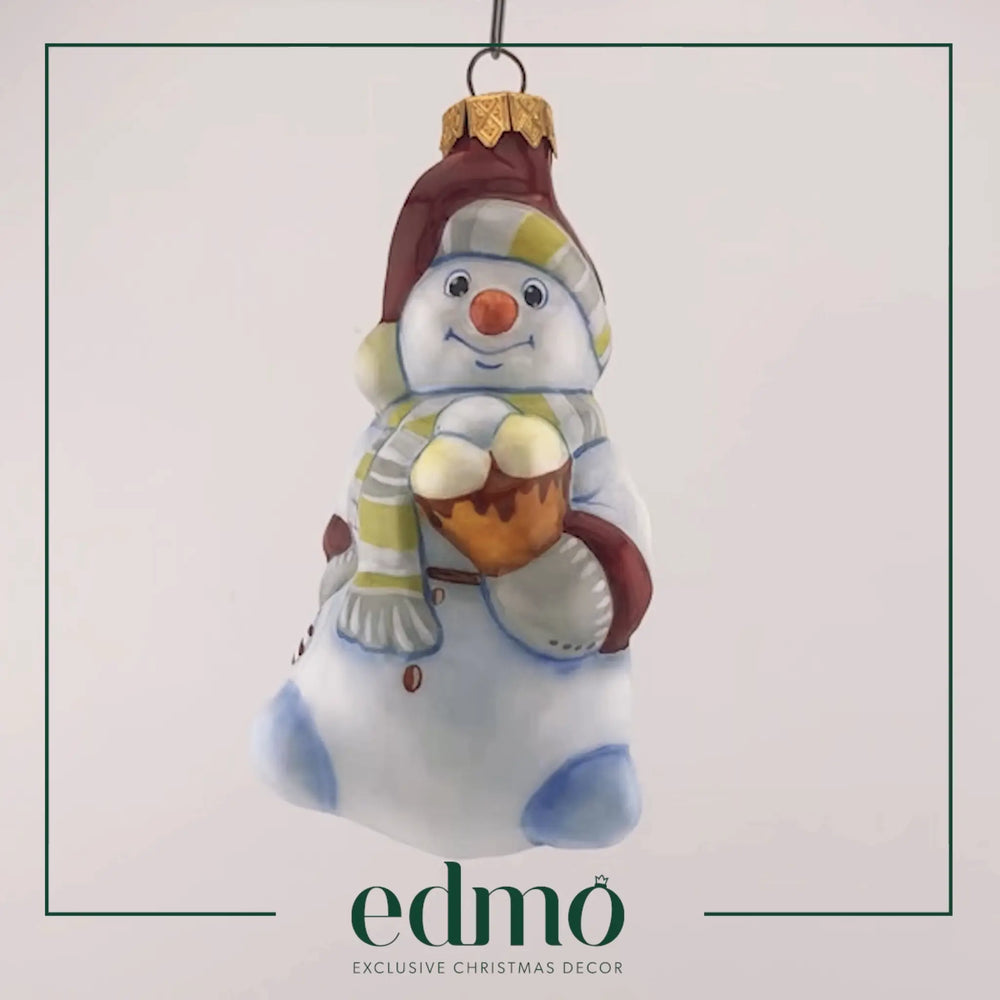 Snowman With Ice - cream - Glass Xmas Ornament Handmade Handcrafted