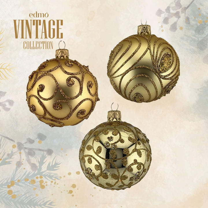 Vintage Glass Balls Red/gold Set - Glass Xmas Ornament - Handmade - Handcrafted