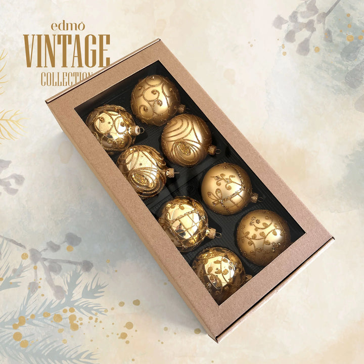 Vintage Glass Balls Red/gold Set - Glass Xmas Ornament - Handmade - Handcrafted
