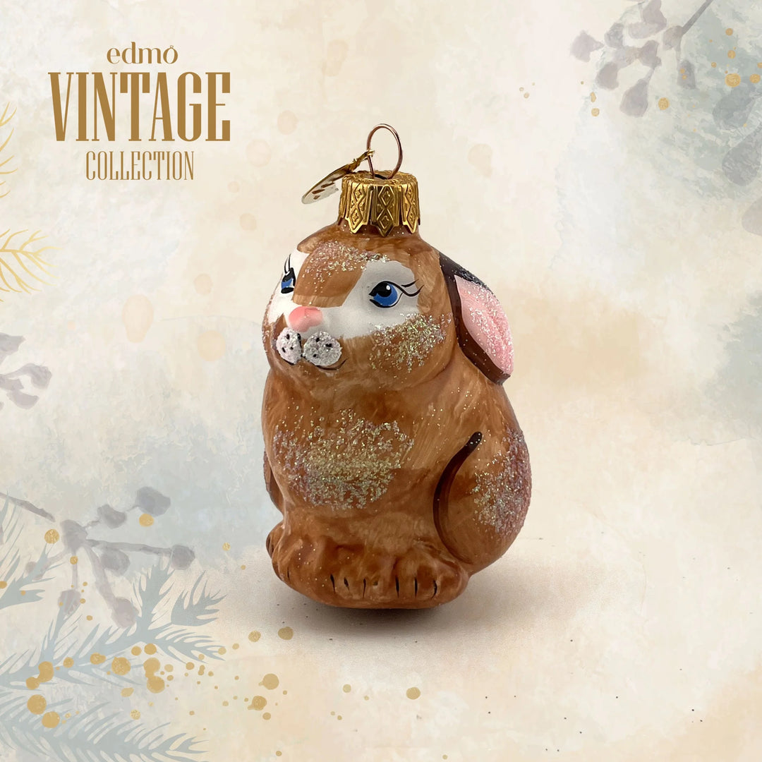 Vintage Rabbit - Glass Xmas Ornament - Handmade - Handcrafted