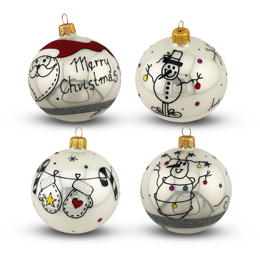 Winter Draw Bauble Set - Glass Xmas Ornament - Handmade - Handcrafted