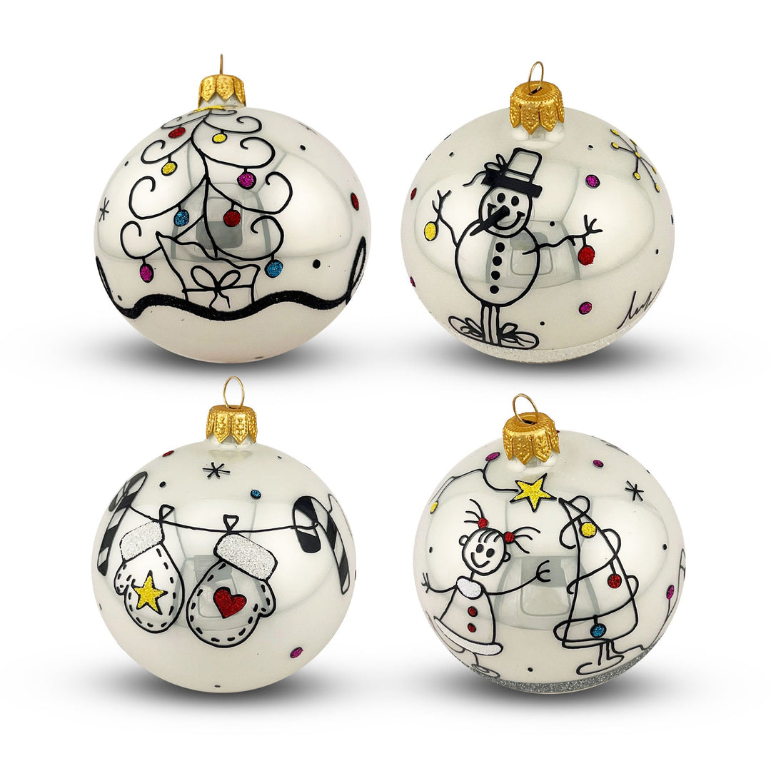 Winter Draw Bauble Set - a - Glass Xmas Ornament - Handmade - Handcrafted