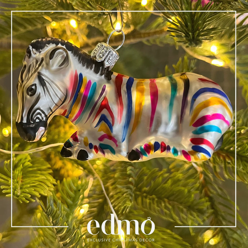 Zebra Rainbow - Glass Xmas Ornament - Handmade - Handcrafted