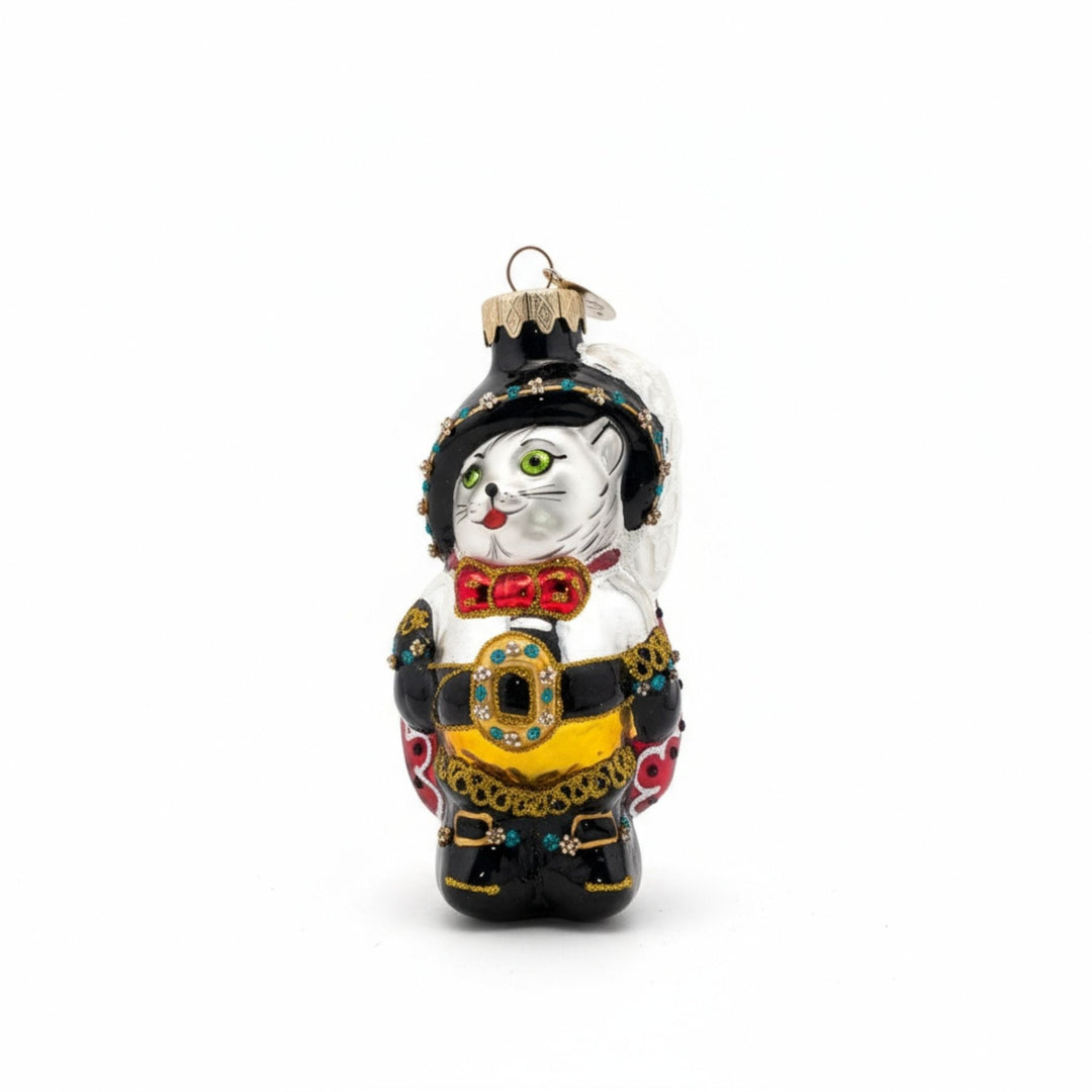 Hand-painted glass Christmas ornament Cat with Boots – luxury collectible by Edmo