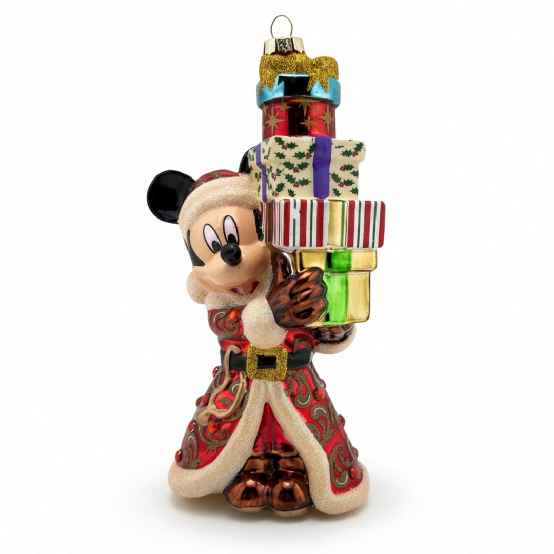 Mickey Mouse carrying Christmas gifts glass ornament Disney Original