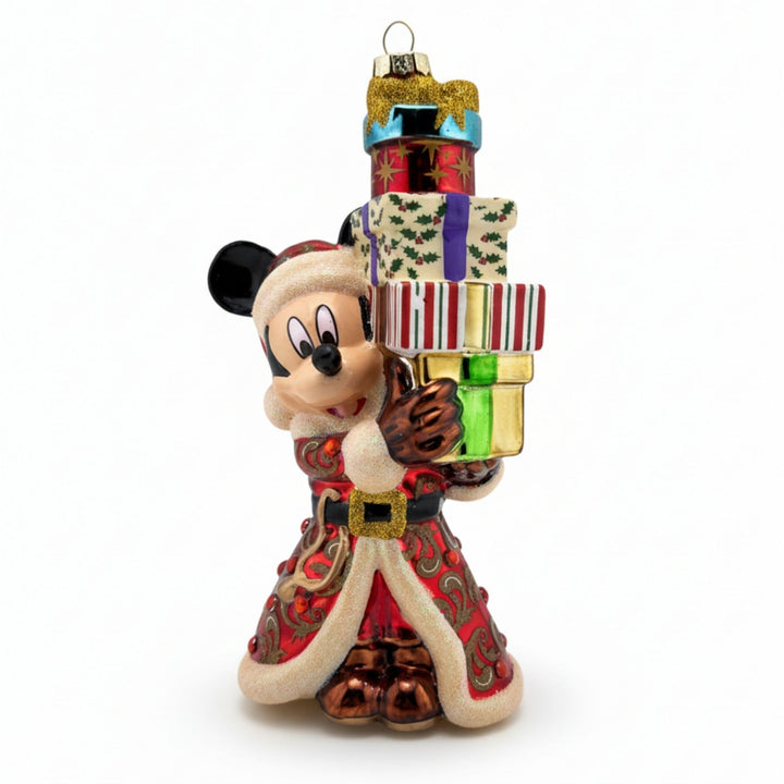 Mickey Mouse carrying Christmas gifts glass ornament Disney Original