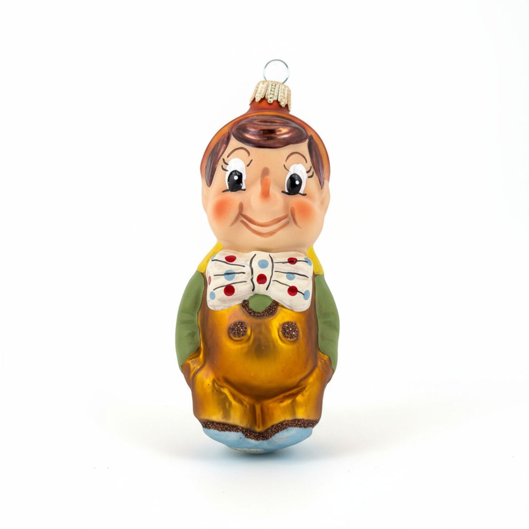 Handcrafted Pinocchio Christmas glass ornament by Edmo