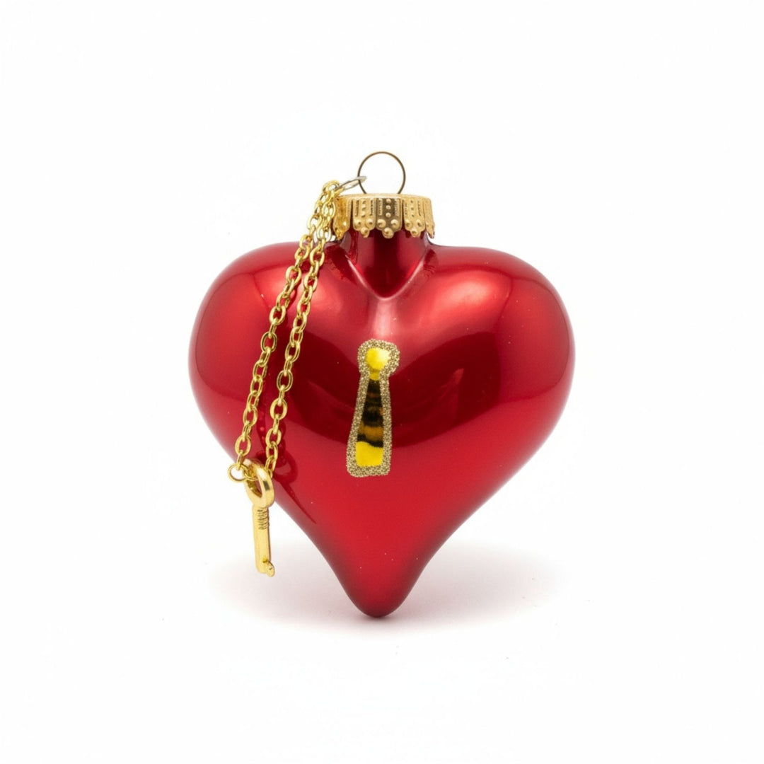Red heart with lock and key glass Christmas ornament by Edmo