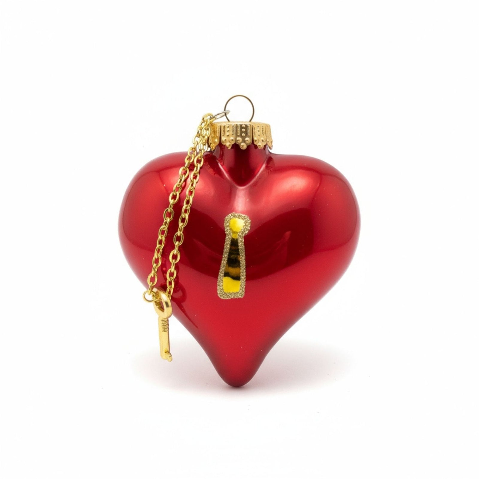 Red heart with lock and key glass Christmas ornament by Edmo