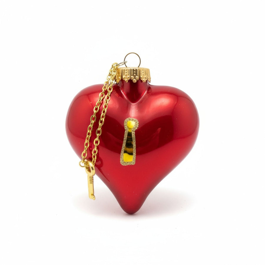 Red heart with lock and key glass Christmas ornament by Edmo