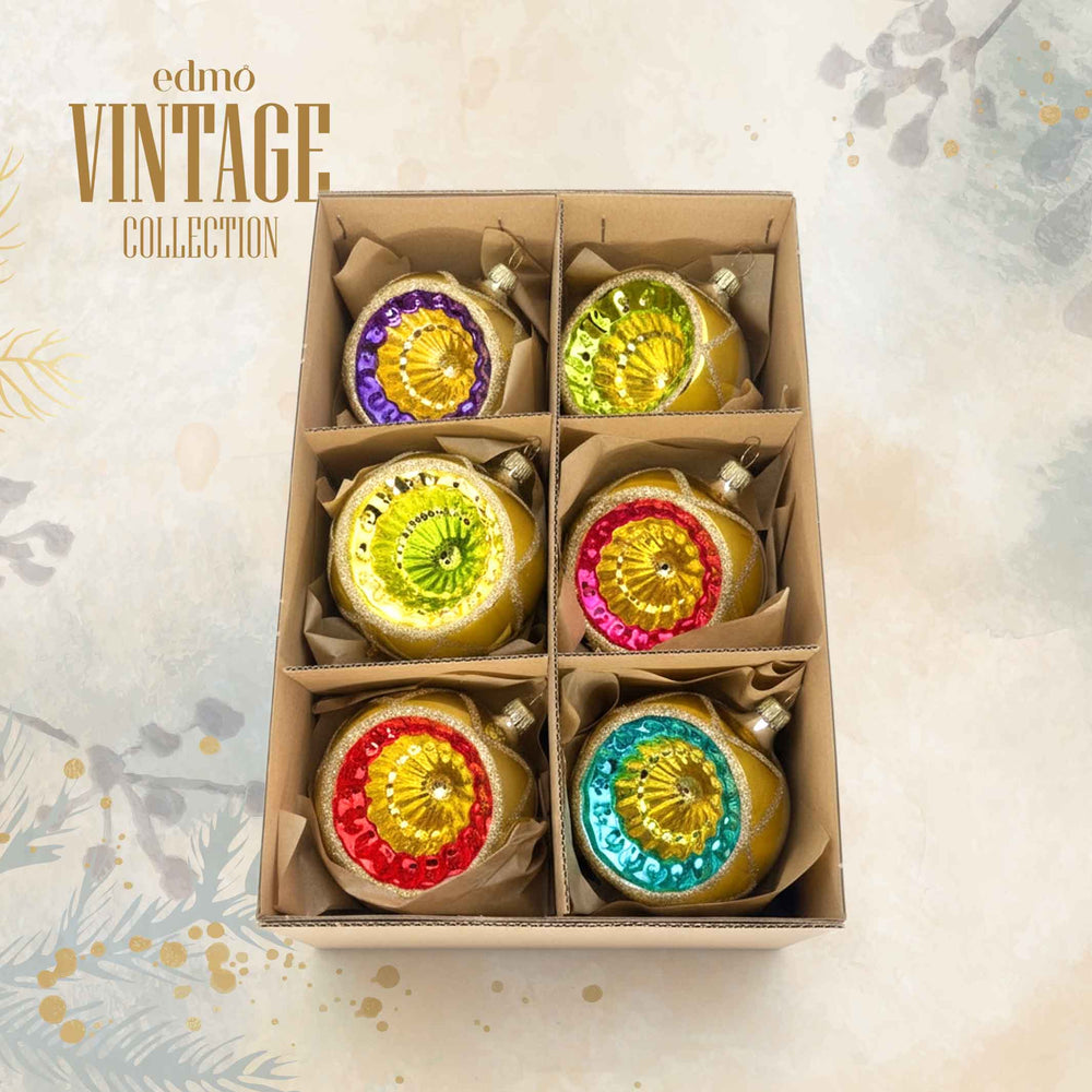 Handcrafted silver glass reflector Christmas bauble set Type B, part of Edmo’s Vintage Collection – hand-painted by European artisans.