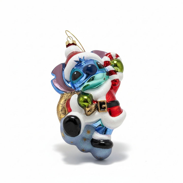 Stitch dressed as Santa Claus hand-painted glass Christmas ornament