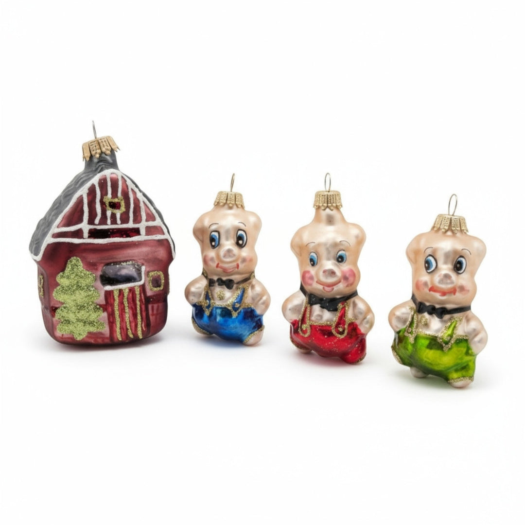 Three Little Pigs glass Christmas ornament handcrafted by Edmo